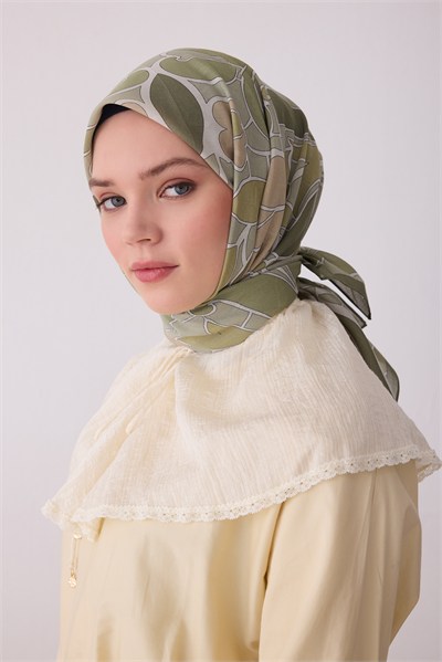 Belli Fresh Haki Etnik Desen Vual Eşarp 3287 - 06