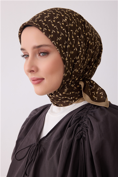 Belli Fresh Kahverengi Çiçek Desen Soft Eşarp 4001 - 37