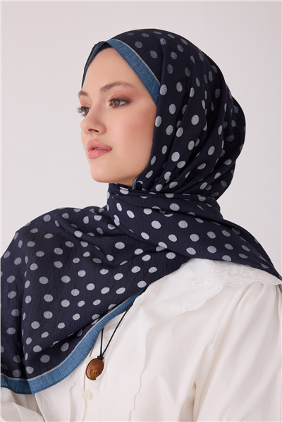 Belli Fresh Puantiye Desen Lacivert Lena Şal 4438 - 01