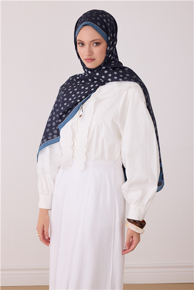 Belli Fresh Puantiye Desen Lacivert Lena Şal 4438 - 01