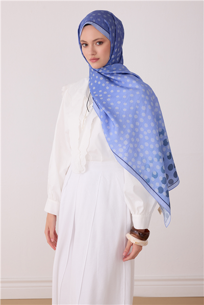 Belli Fresh Puantiye Desen Mavi Lena Şal 4438 - 11