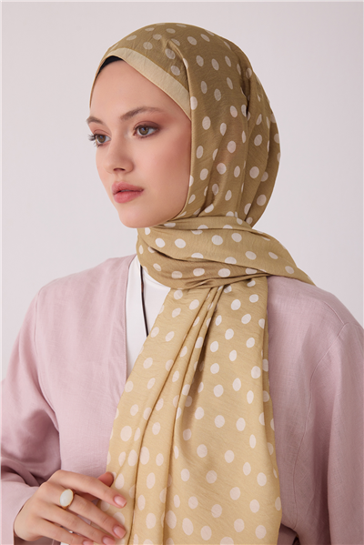 Belli Fresh Puantiye Desen Hardal Lena Şal 4438 - 17