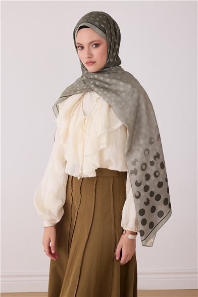 Belli Fresh Puantiye Desen Haki Lena Şal 4438 - 21