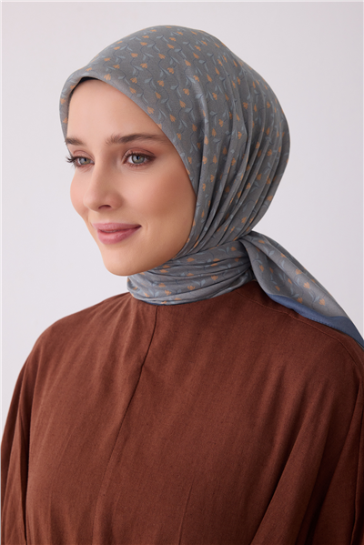 Belli Fresh Mavi Çiçek Desen Soft Eşarp 4001 - 23