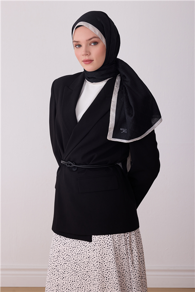 Belli Fresh Monogram Desen Siyah Şal