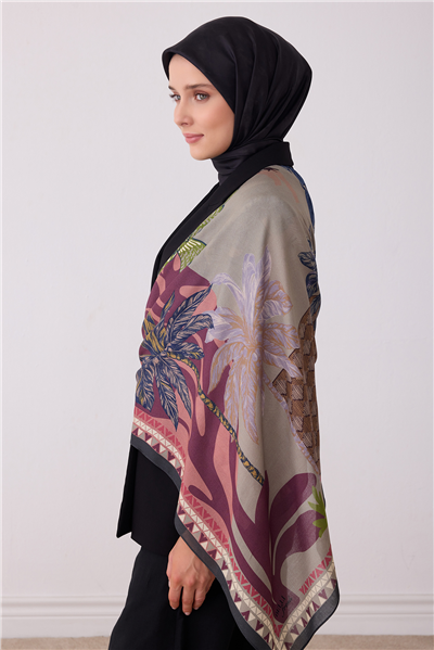 Belli Fresh Mürdüm Çiçek Desen Omuz Şalı 5667 - 14