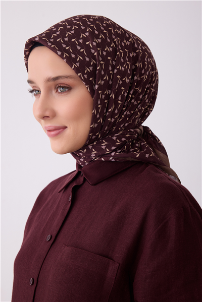 Belli Fresh Mürdüm Çiçek Desen Soft Eşarp 4001 - 38