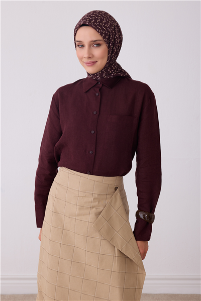 Belli Fresh Mürdüm Çiçek Desen Soft Eşarp 4001 - 38