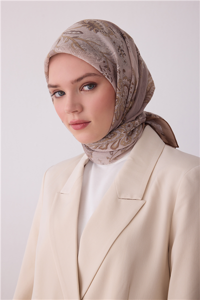 Belli Fresh Yaprak Desen Vizon Bej Rozy Eşarp 3675 - 01