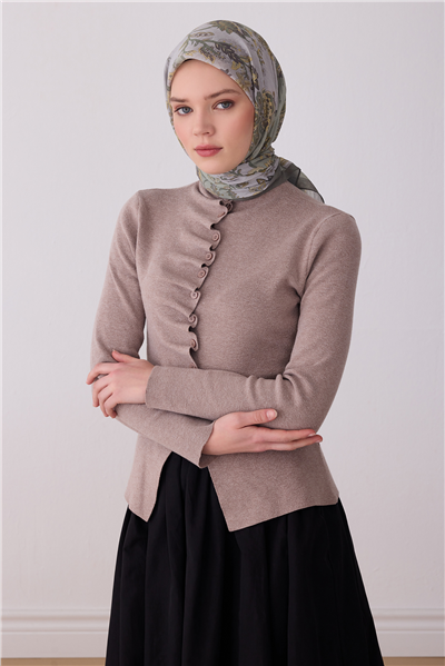 Belli Fresh Yaprak Desen Gri Haki Rozy Eşarp 3675 - 02
