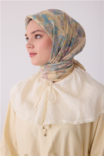 Belli Fresh Yaprak Desen Bej Mint Rozy Eşarp 3675 - 09
