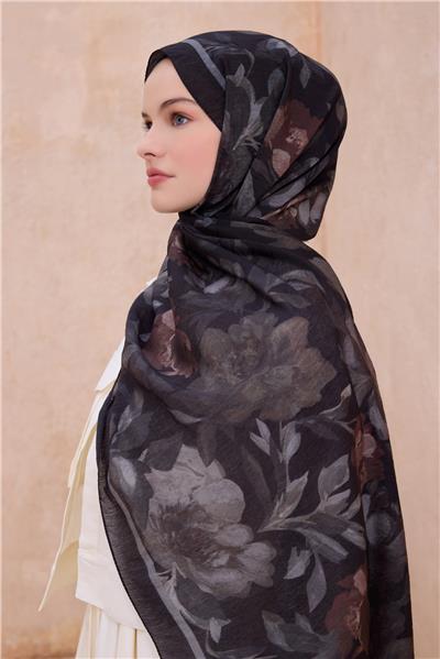 BELLİ FRESH ÇİÇEK DESEN SİYAH SANDA ŞAL 1362