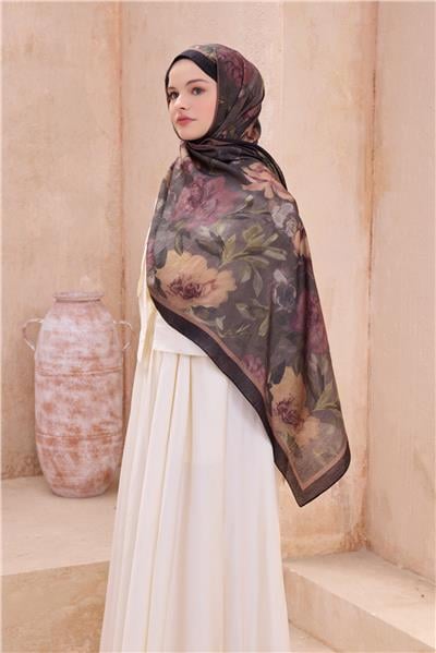 BELLİ FRESH ÇİÇEK DESEN SİYAH VİZON SANDA ŞAL 1362