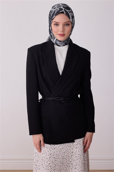 Belli Fresh Siyah Etnik Desen Vual Eşarp 3287 - 21
