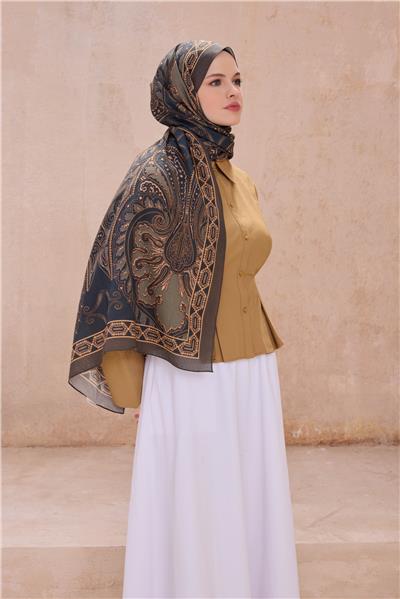 BELLİ FRESH ETNİK DESEN HAKİ VİZON VİNTAGE ŞAL 3