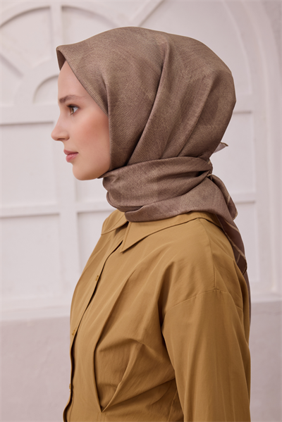 BELLİ GEOMETİK DESEN İPEK EŞARP 4201D (TWILL) VİZON - 46