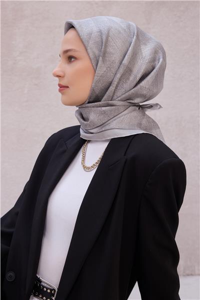 BELLİ GEOMETİK DESEN İPEK EŞARP 4201D (TWILL) GÜMÜŞ - 47