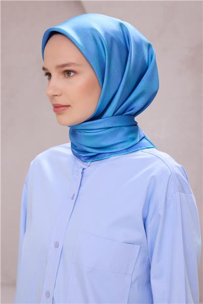 BELLİ GEOMETİK DESEN İPEK EŞARP 4201D (TWILL) MAVİ - 41