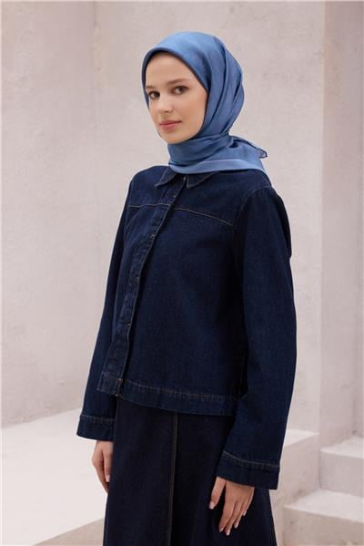 BELLİ GEOMETİK DESEN İPEK EŞARP 4201D (TWILL) İNDİGO - 34