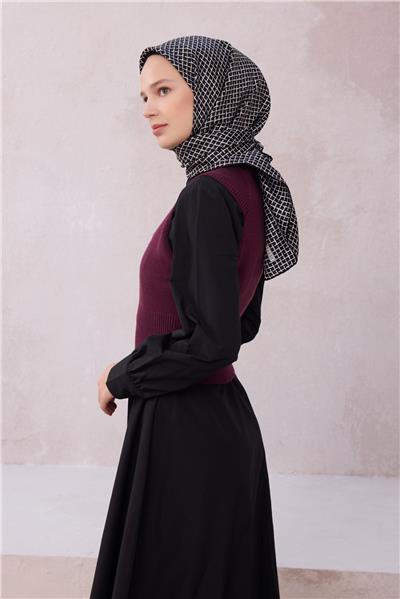 BELLİ GEOMETİK DESEN İPEK EŞARP 4203D (TWILL) SİYAH - 09