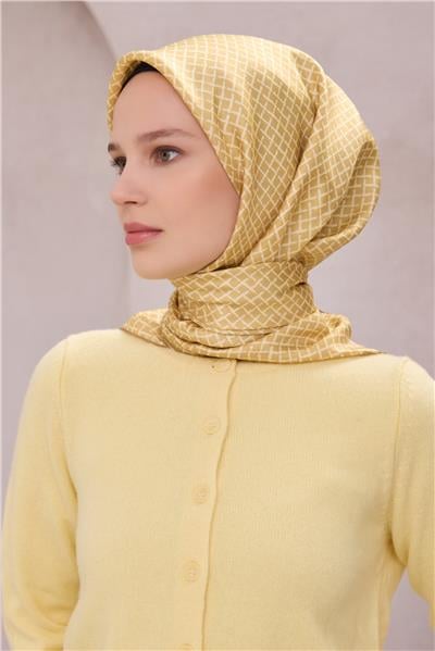 BELLİ GEOMETİK DESEN İPEK EŞARP 4203D (TWILL) HARDAL - 38