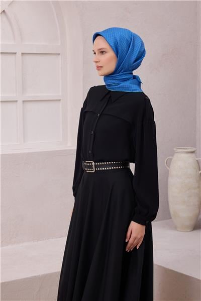 BELLİ GEOMETİK DESEN İPEK EŞARP 4203D (TWILL) MAVİ - 36