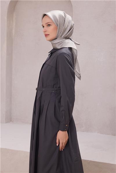 BELLİ GEOMETİK DESEN İPEK EŞARP 4203D (TWILL) GRİ - 32