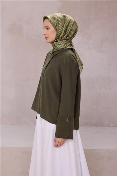 BELLİ GEOMETİK DESEN İPEK EŞARP 4203D (TWILL) HAKİ - 11