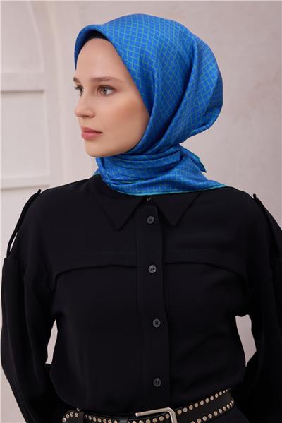 BELLİ GEOMETİK DESEN İPEK EŞARP 4203D (TWILL) MAVİ - 36