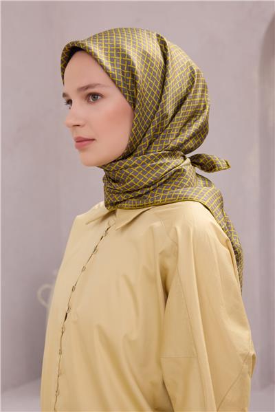 BELLİ GEOMETİK DESEN İPEK EŞARP 4203D (TWILL) YEŞİL - 35
