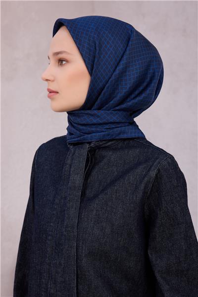 BELLİ GEOMETİK DESEN İPEK EŞARP 4203D (TWILL) LACİVERT - 05