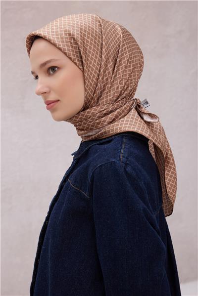 BELLİ GEOMETİK DESEN İPEK EŞARP 4203D (TWILL) SÜTLÜ KAHVE - 10