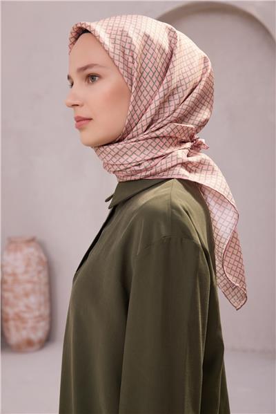 BELLİ GEOMETİK DESEN İPEK EŞARP 4203D (TWILL) PUDRA - 07