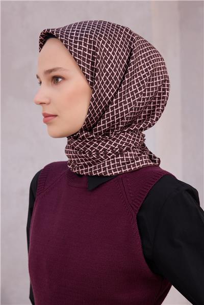 BELLİ GEOMETİK DESEN İPEK EŞARP 4203D (TWILL) KIZIL KAHVE - 03