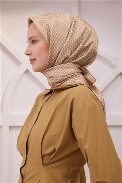 BELLİ GEOMETİK DESEN İPEK EŞARP 4203D (TWILL) BEJ - 02