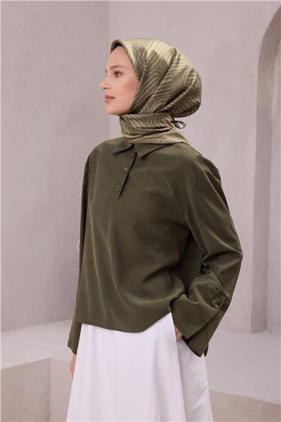 BELLİ GEOMETİK DESEN İPEK EŞARP 4209D (TWILL) HAKİ - 82