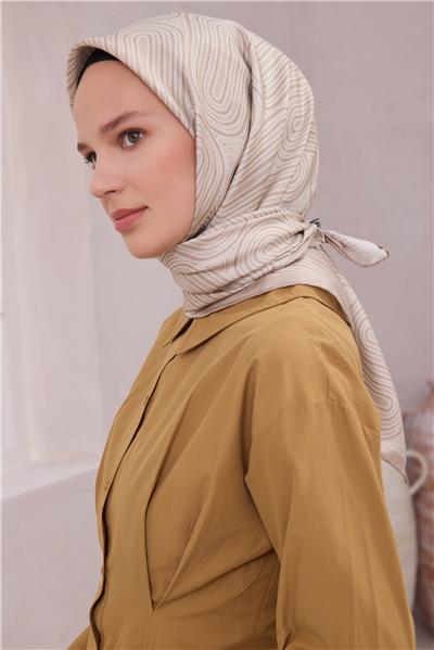 BELLİ GEOMETİK DESEN İPEK EŞARP 4209D (TWILL) BEJ - 80