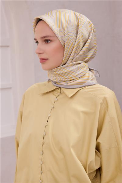 BELLİ GEOMETİK DESEN İPEK EŞARP 4209D (TWILL) SARI - 81
