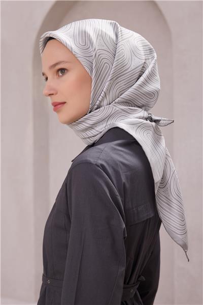 BELLİ GEOMETİK DESEN İPEK EŞARP 4209D (TWILL) GÜMÜŞ - 04