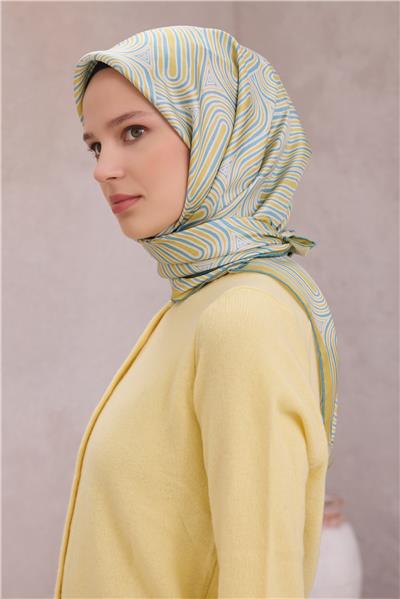 BELLİ GEOMETİK DESEN İPEK EŞARP 4209D (TWILL) YEŞİL - 01