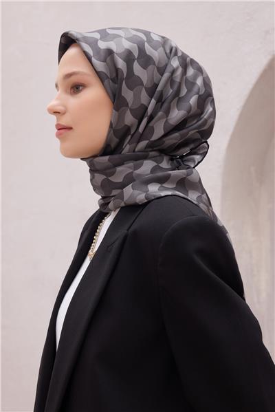 BELLİ GEOMETRİK DESEN İPEK EŞARP 4211D (TWILL) SİYAH - 54