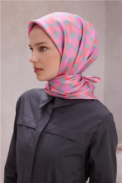 BELLİ GEOMETRİK DESEN İPEK EŞARP 4211D (TWILL) PEMBE - 84