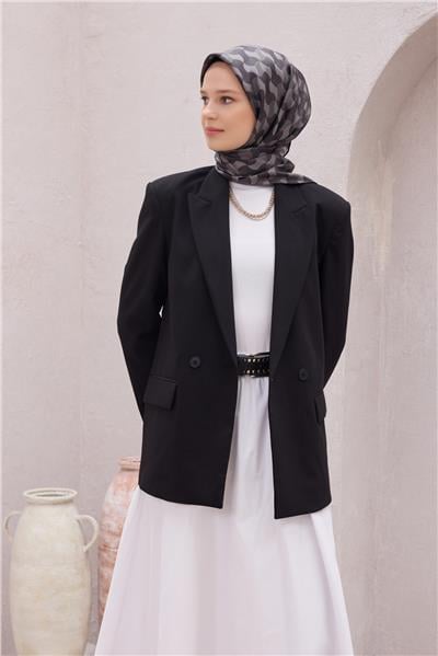 BELLİ GEOMETRİK DESEN İPEK EŞARP 4211D (TWILL) SİYAH - 54