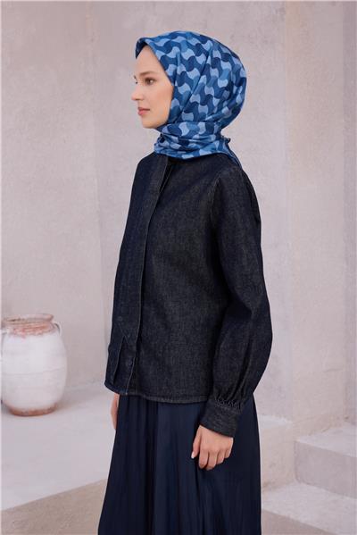 BELLİ GEOMETRİK DESEN İPEK EŞARP 4211D (TWILL) LACİVERT - 06