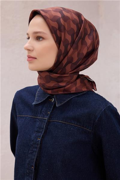 BELLİ GEOMETRİK DESEN İPEK EŞARP 4211D (TWILL) KAHVE - 04