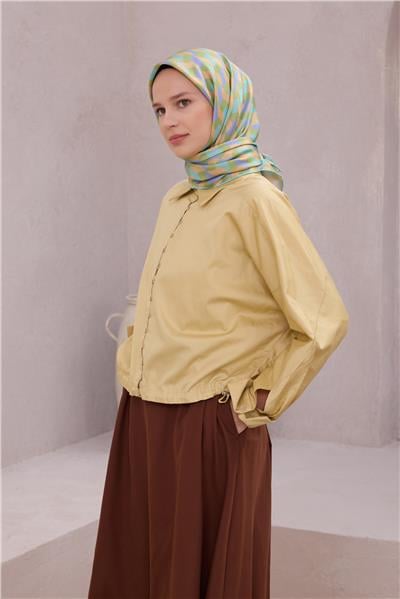 BELLİ GEOMETRİK DESEN İPEK EŞARP 4211D (TWILL) SU YEŞİLİ - 07