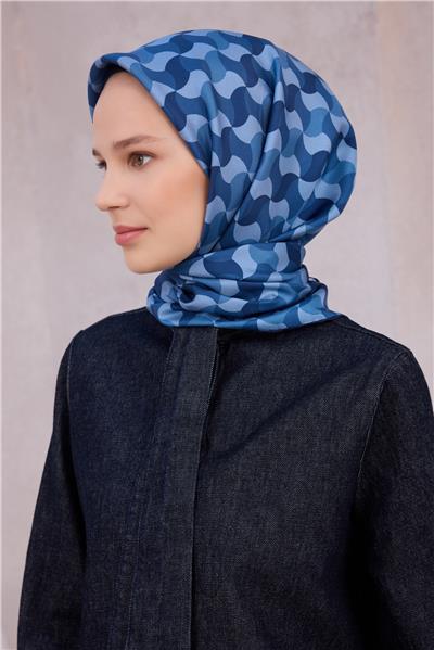 BELLİ GEOMETRİK DESEN İPEK EŞARP 4211D (TWILL) LACİVERT - 06