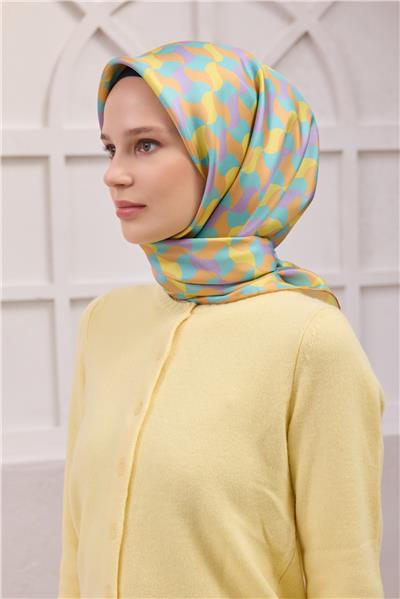 BELLİ GEOMETRİK DESEN İPEK EŞARP 4211D (TWILL) VİZON - 55