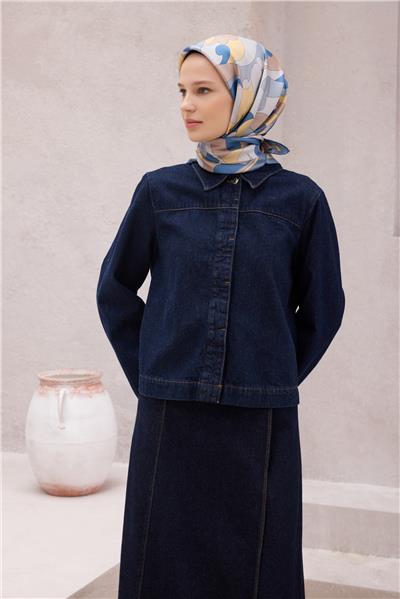 BELLİ GEOMETİK DESEN İPEK EŞARP 4213D (TWILL) İNDİGO - 58