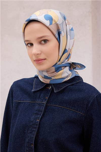 BELLİ GEOMETİK DESEN İPEK EŞARP 4213D (TWILL) İNDİGO - 58